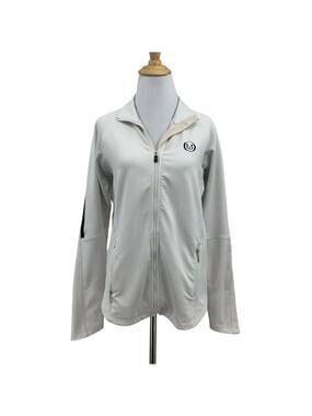 Straight Down Jacket Womens M Medium White Full Zip Pockets *M Logo Embroidered